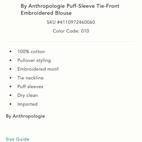 Nwt puffed sleeve tie front embroidered blouse anthro - Picture 9 of 10